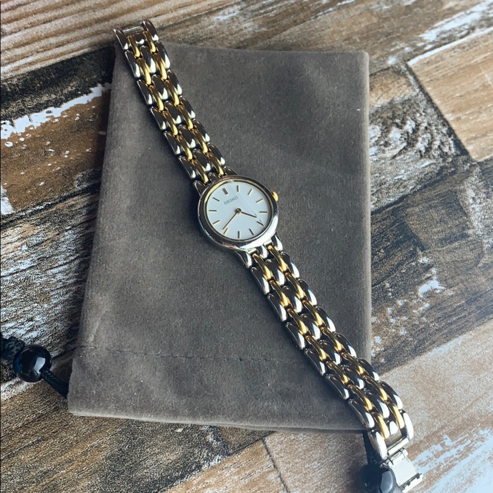 Seiko Silver and Gold Watch (small crack, vintage)